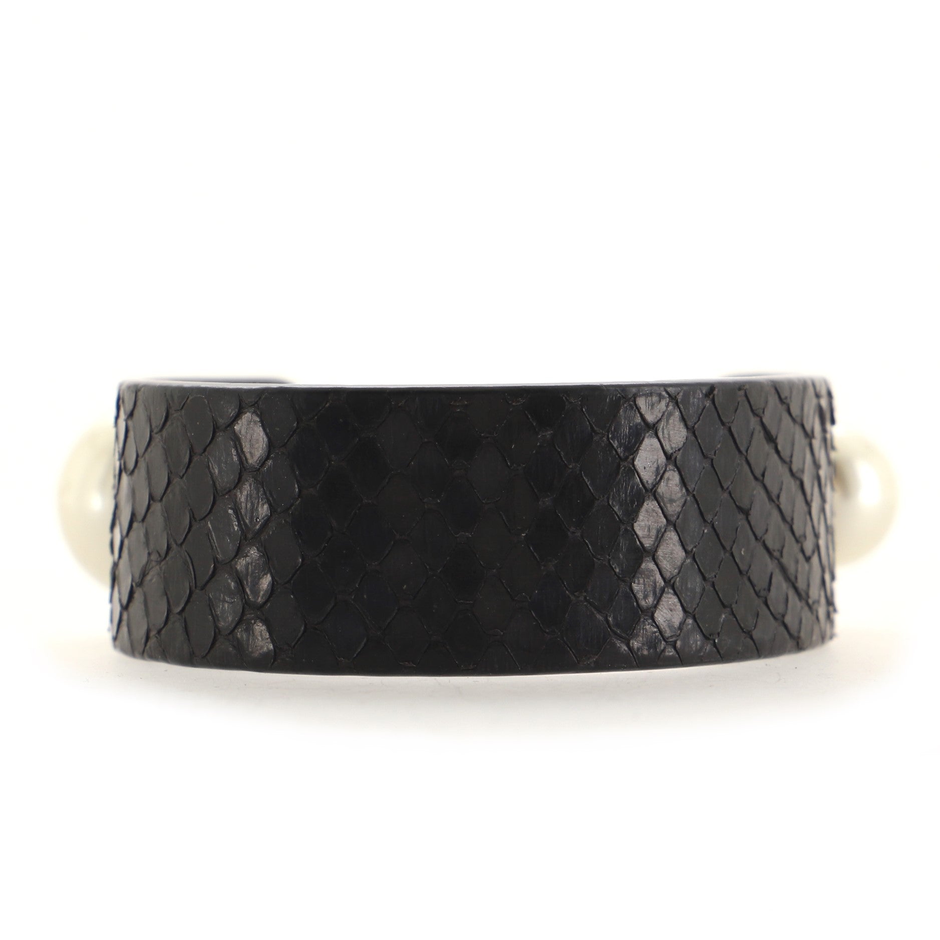 Cuff Bracelet Leather with Metal and Faux Pearls
