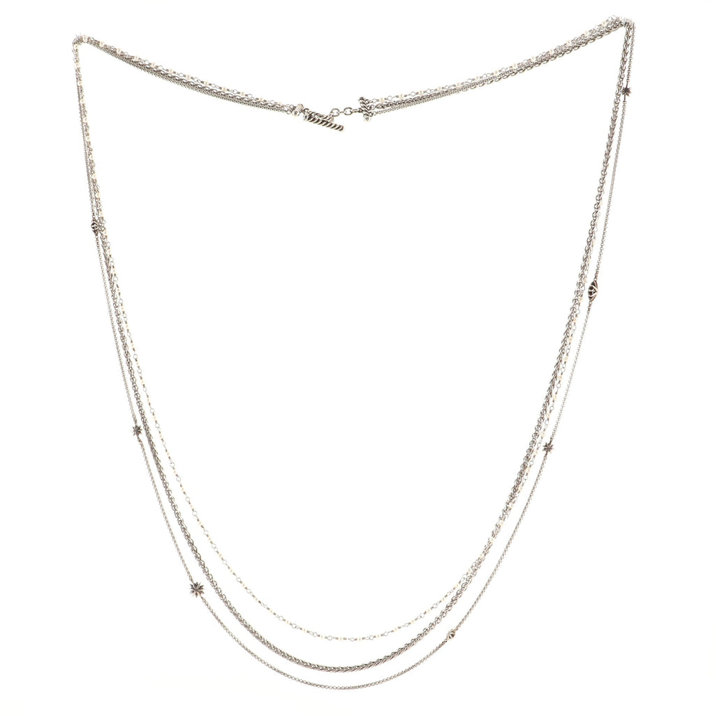 Multistrand Starburst Station Necklace Sterling Silver with Pearls