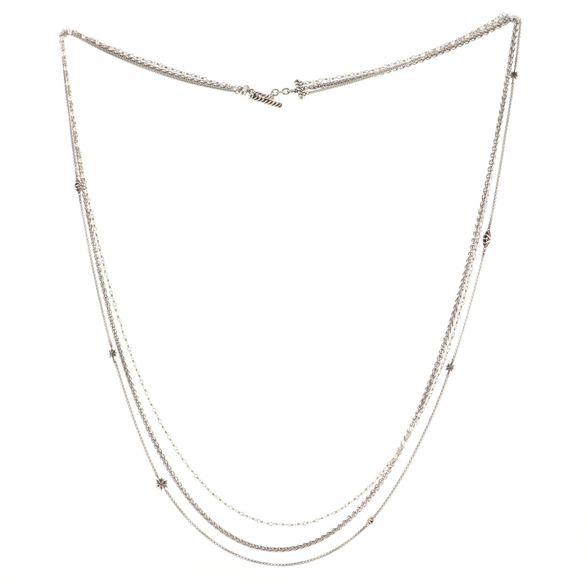 Multistrand Starburst Station Necklace Sterling Silver with Pearls