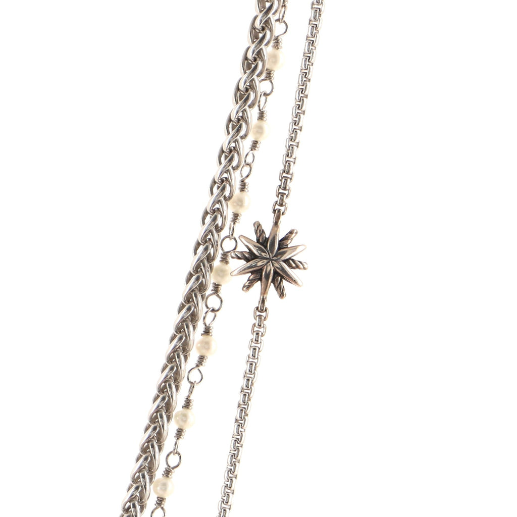Multistrand Starburst Station Necklace Sterling Silver with Pearls