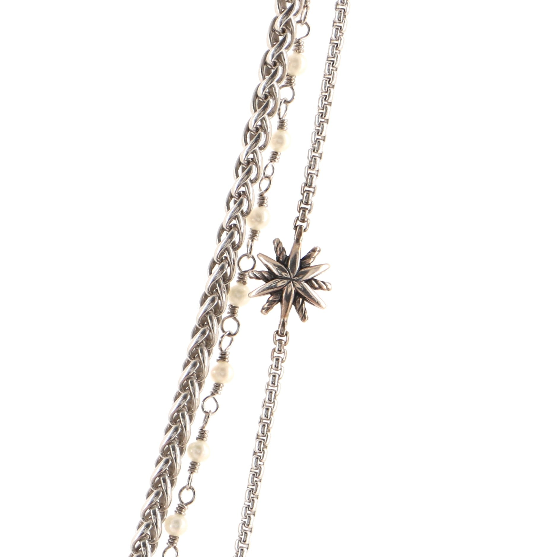 Multistrand Starburst Station Necklace Sterling Silver with Pearls