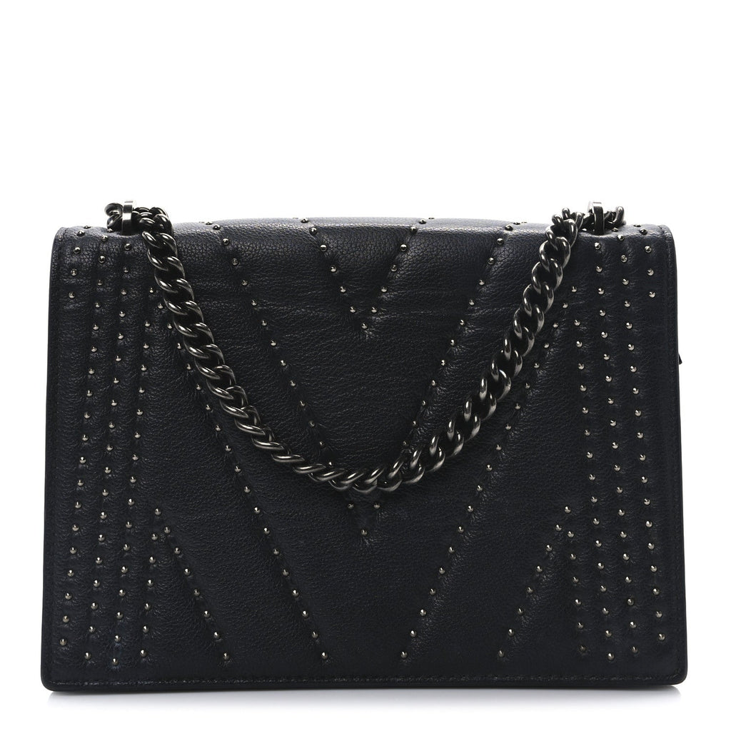 Calfskin Stud Disco Flap Crossbody Bag Black