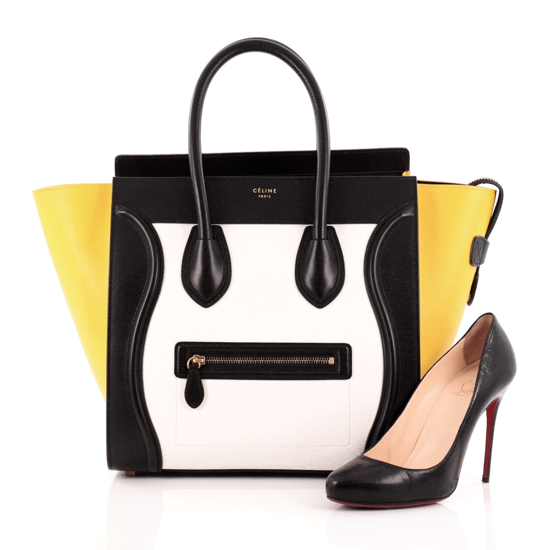 Tricolor Luggage Handbag Leather Mini