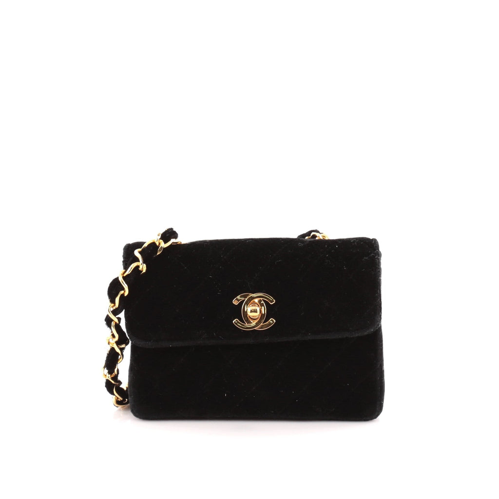 Vintage CC Chain Flap Bag Quilted Velvet Extra Mini