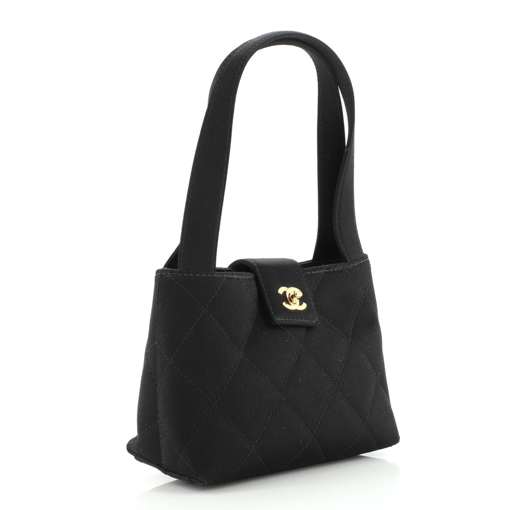 Vintage CC Lock Flap Shoulder Bag Quilted Satin Mini