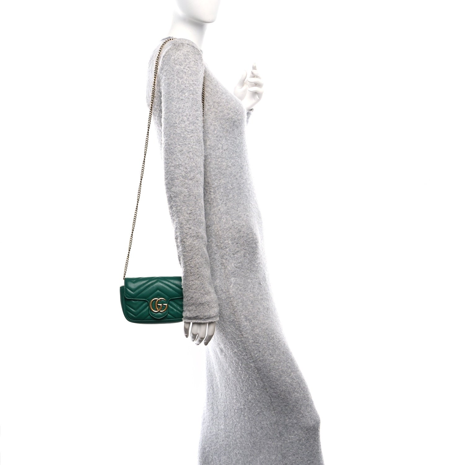 Calfskin Matelasse Super Mini GG Marmont Shoulder Bag Emerald Green