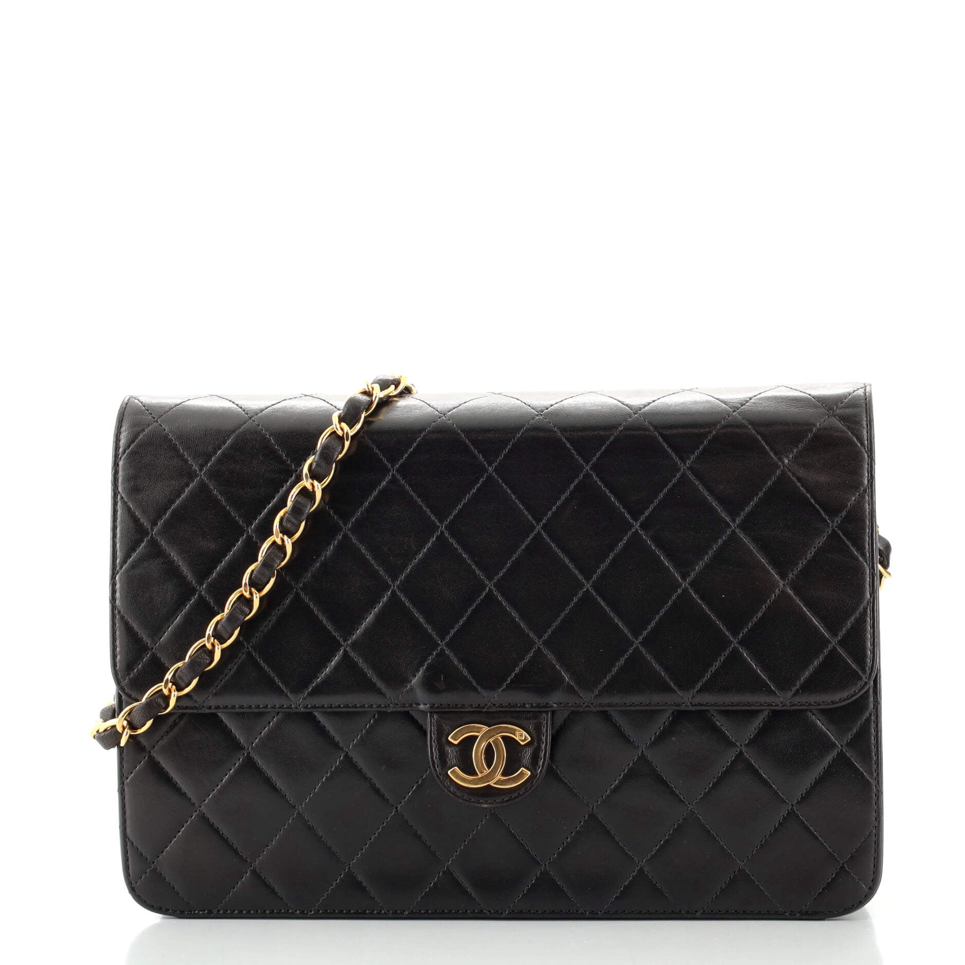 Vintage Clutch with Chain Quilted Leather Medium