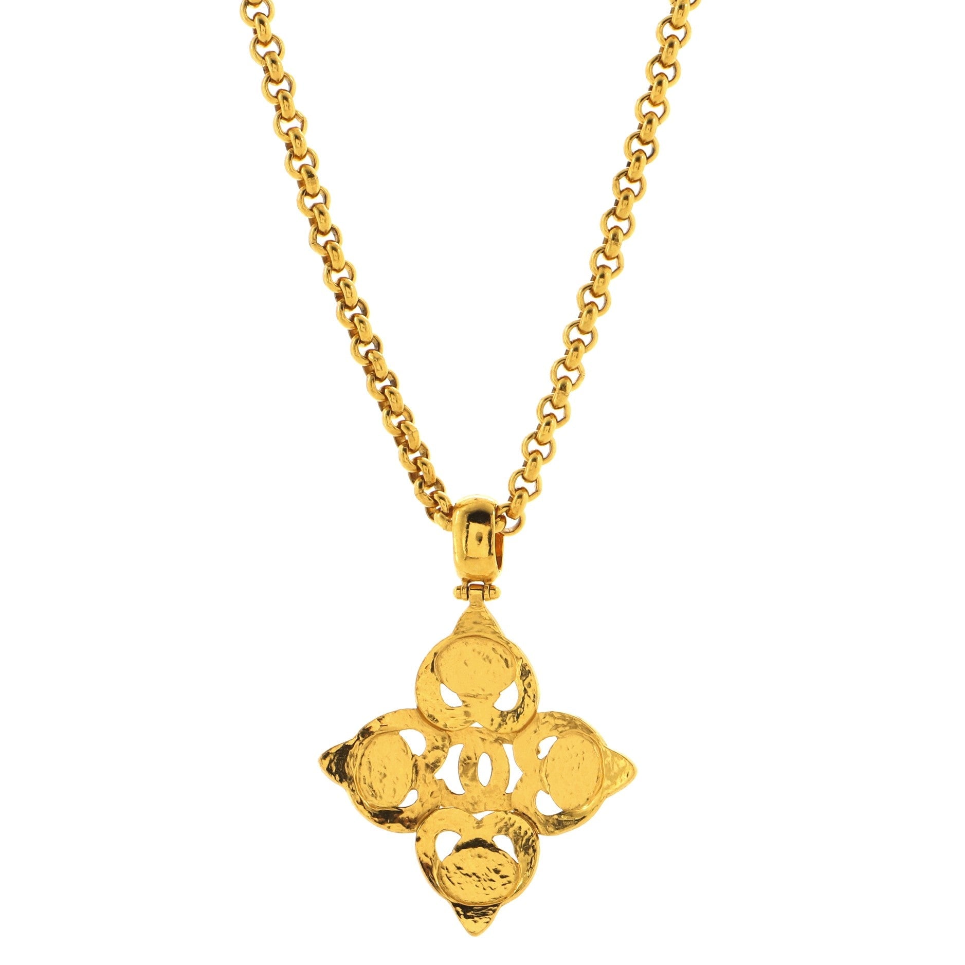 Vintage CC Cutout Cross Pendant Necklace Metal with Faux Pearls