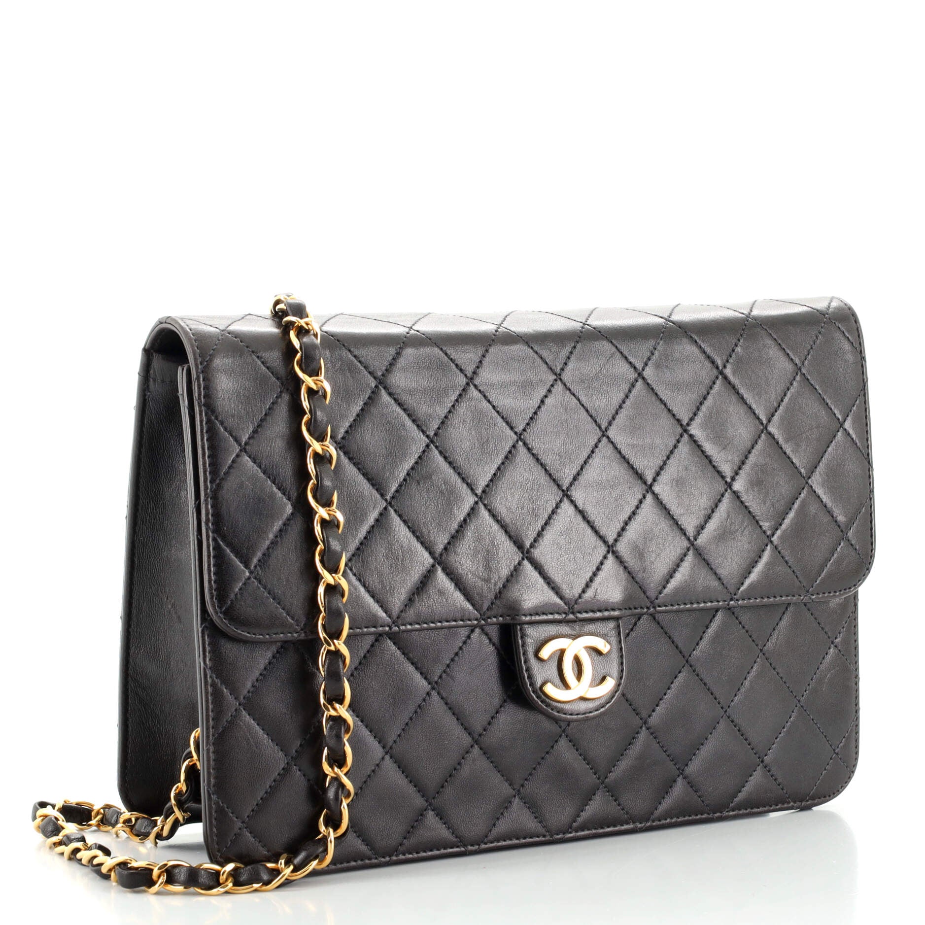 Vintage Clutch with Chain Quilted Leather Medium