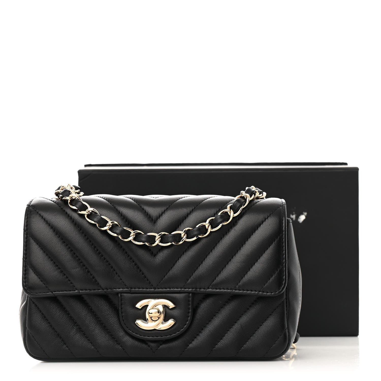 Lambskin Chevron Quilted Mini Rectangular Flap Black