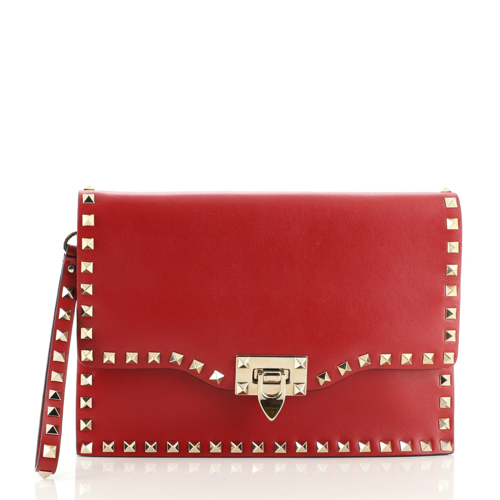 Rockstud Flip Lock Clutch Leather Large