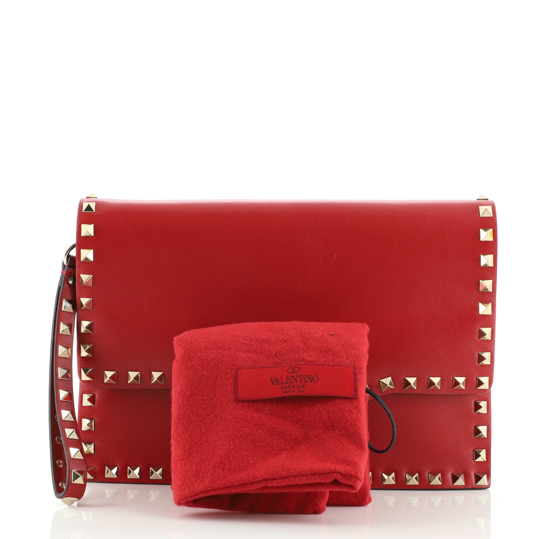 Rockstud Flip Lock Clutch Leather Large