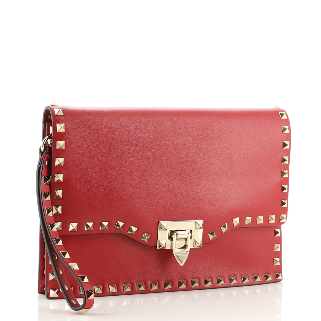 Rockstud Flip Lock Clutch Leather Large