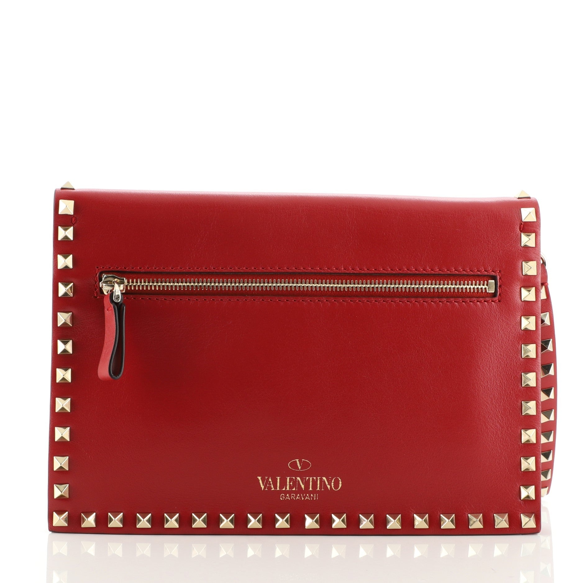 Rockstud Flip Lock Clutch Leather Large