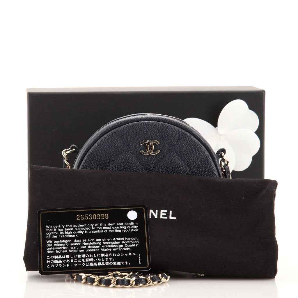 Round Clutch with Chain Quilted Caviar Mini