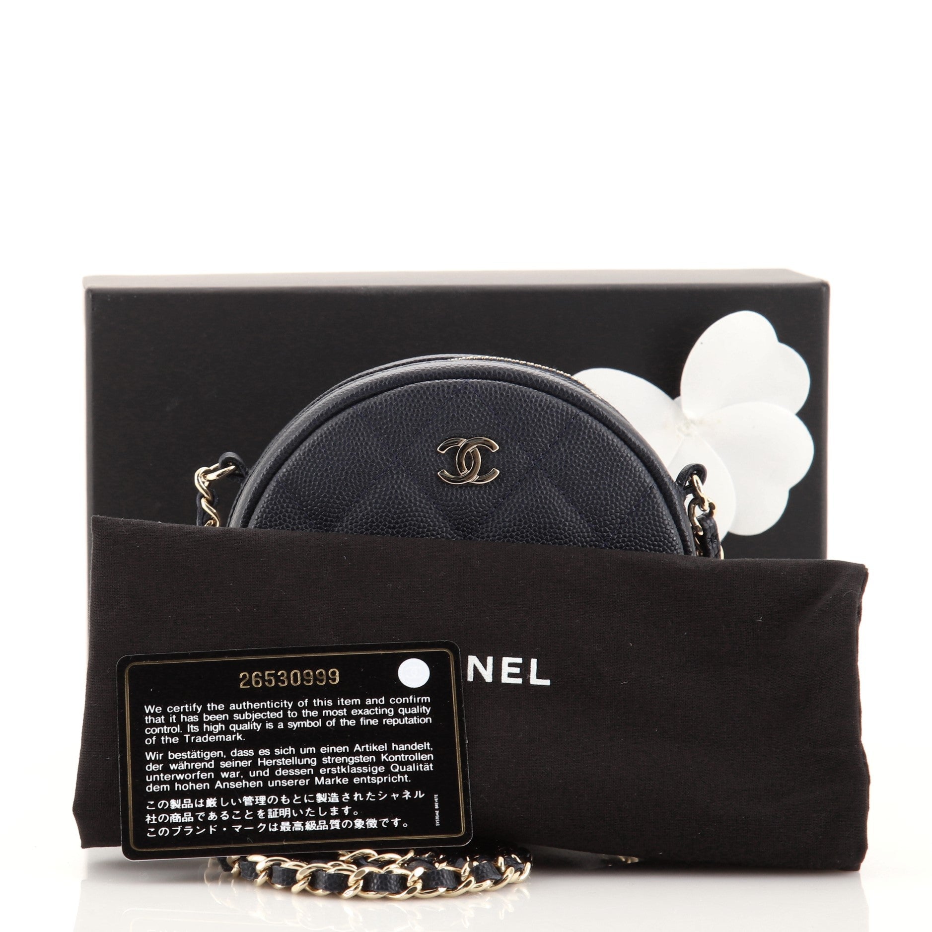 Round Clutch with Chain Quilted Caviar Mini