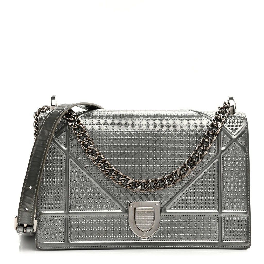 Metallic Patent Micro-Cannage Medium Diorama Flap Bag Silver