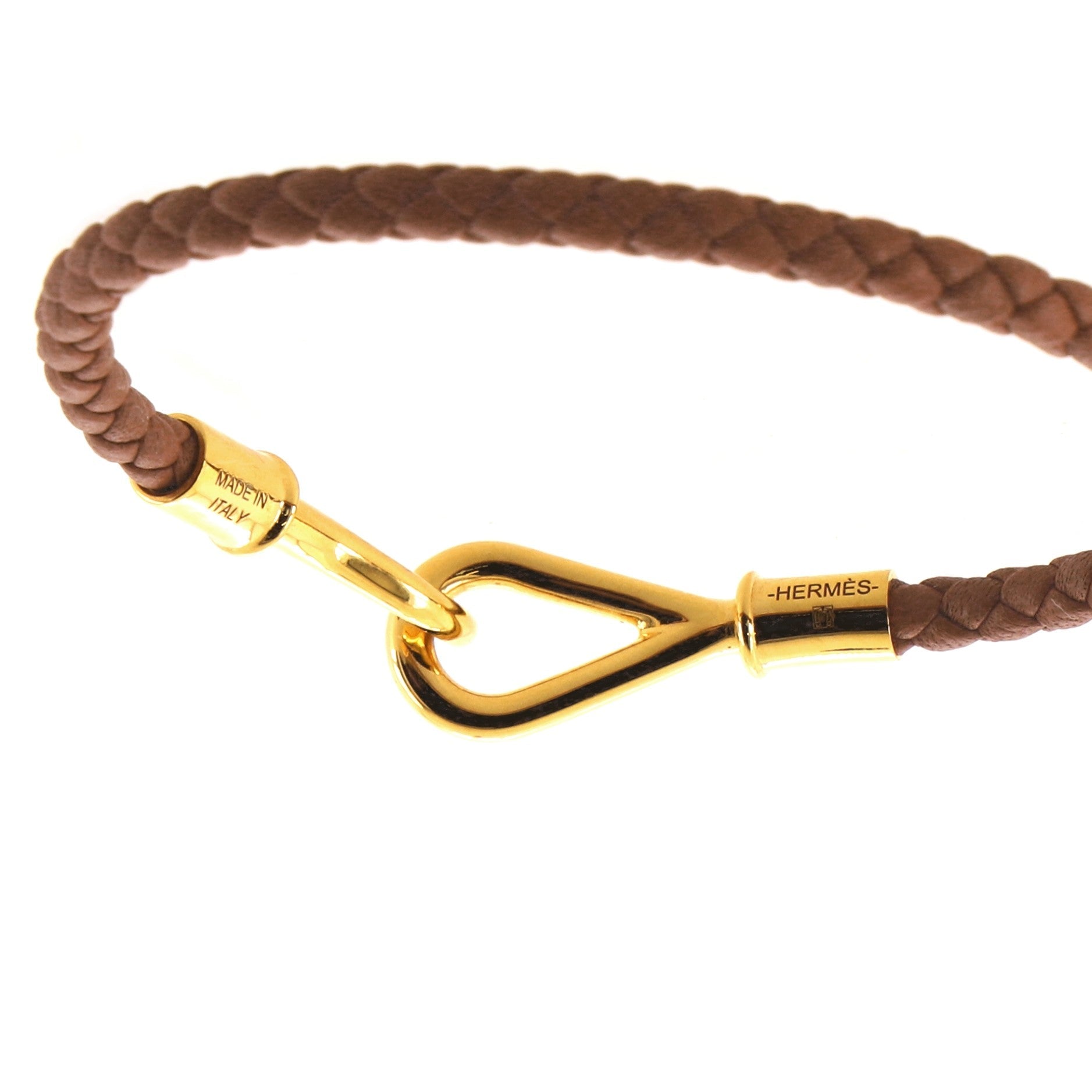 Jumbo Hook Bracelet Braided Leather and Metal
