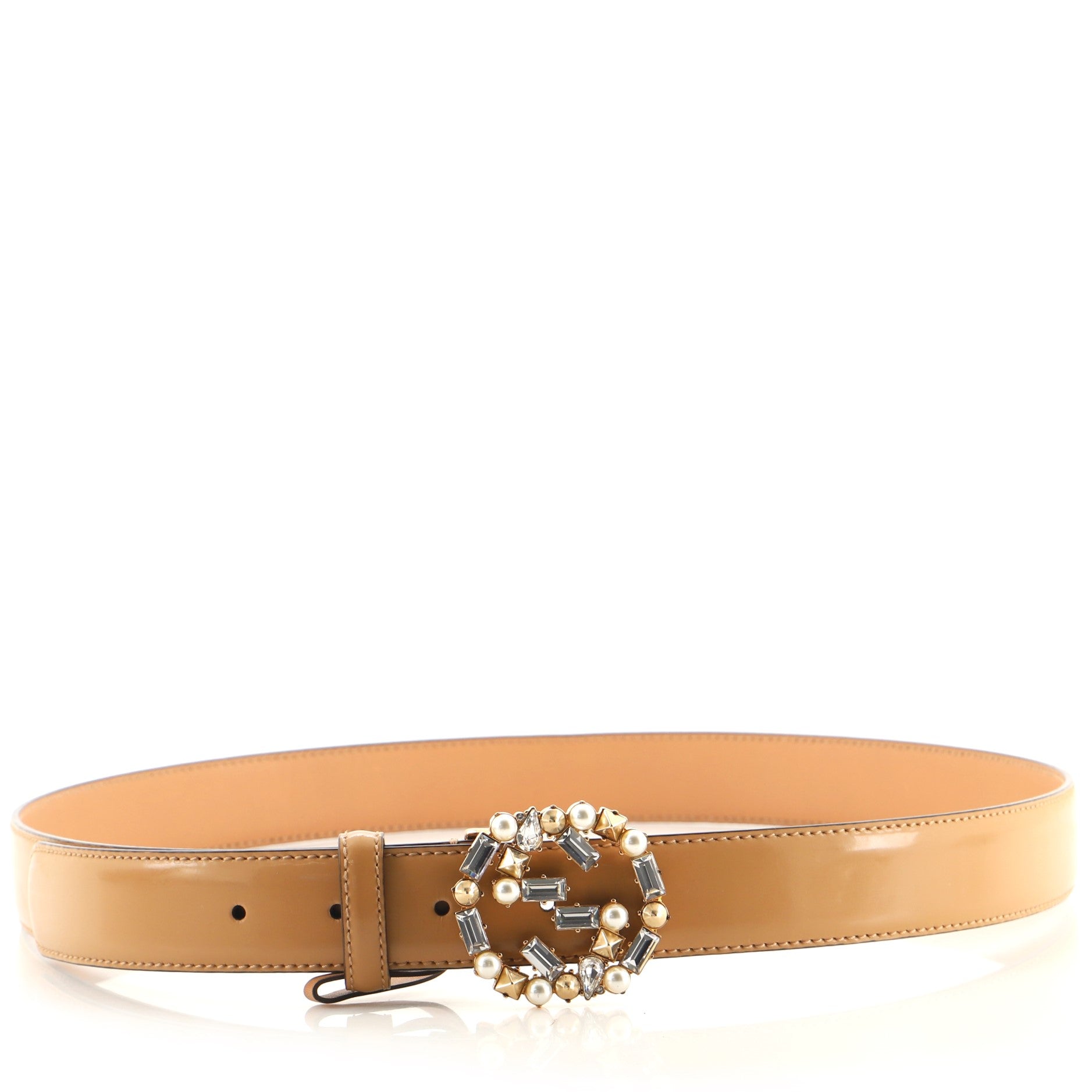 Interlocking G Belt Leather with Crystal and Faux Pearl Wide 95
