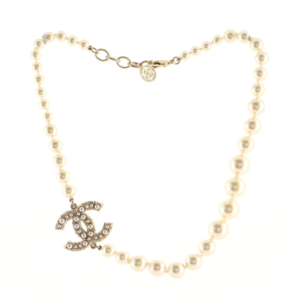 CC 100th Anniversary Short Necklace Metal with Faux Pearls and Crystals