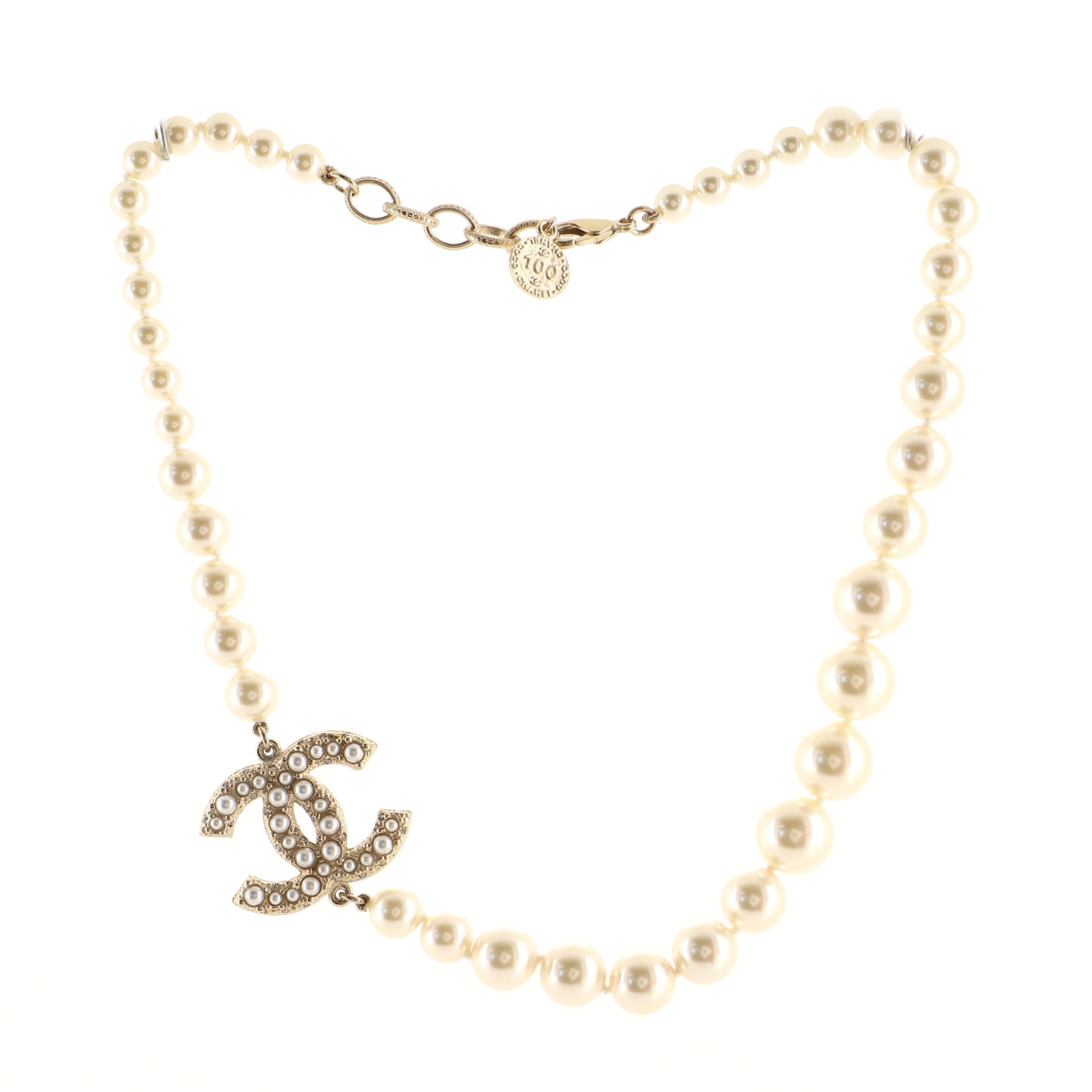 CC 100th Anniversary Short Necklace Metal with Faux Pearls and Crystals