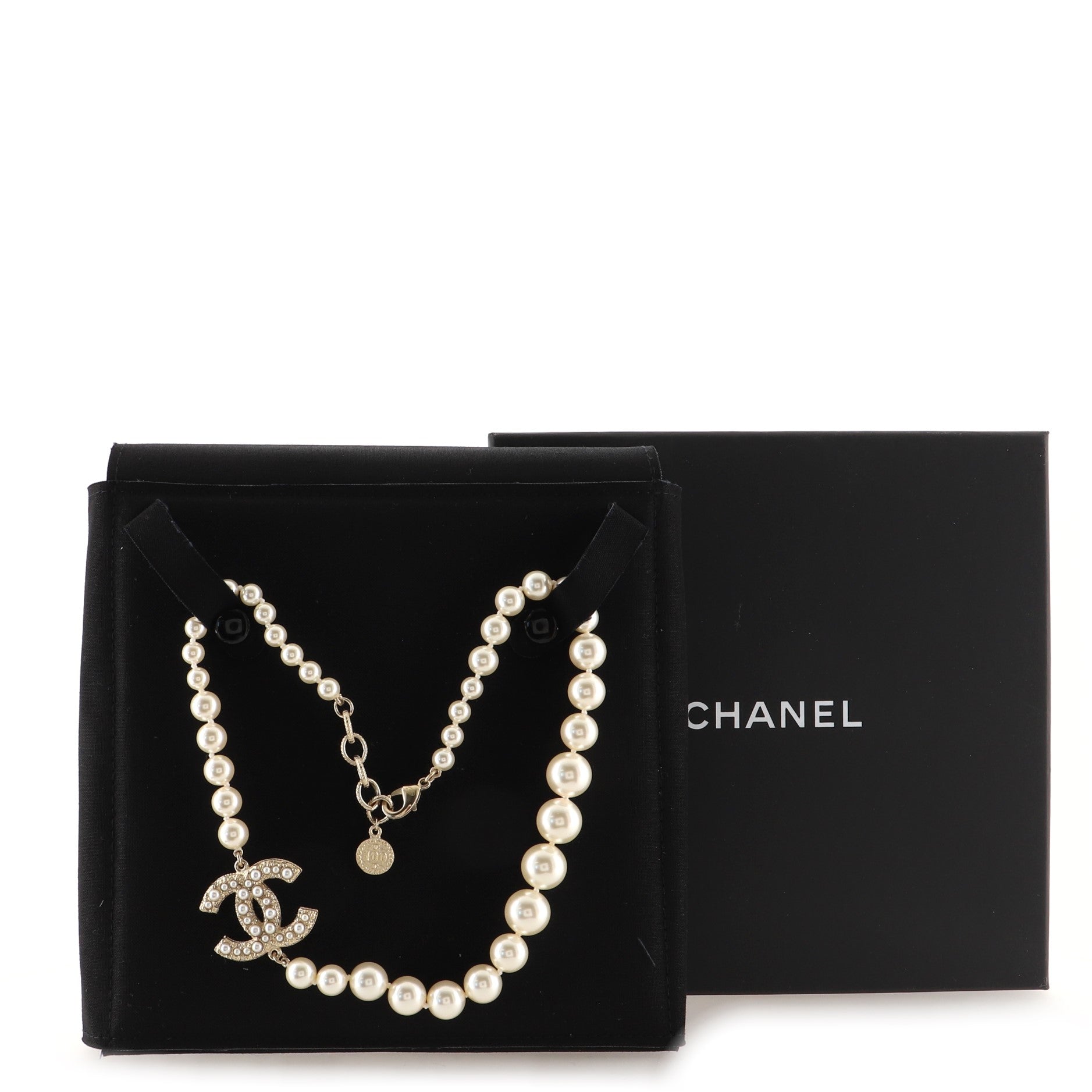 CC 100th Anniversary Short Necklace Metal with Faux Pearls and Crystals