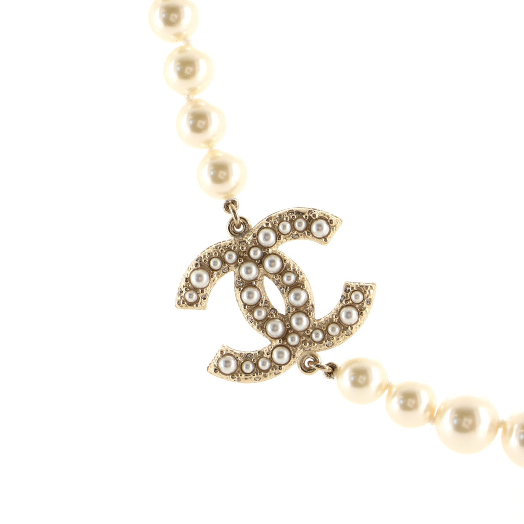 CC 100th Anniversary Short Necklace Metal with Faux Pearls and Crystals