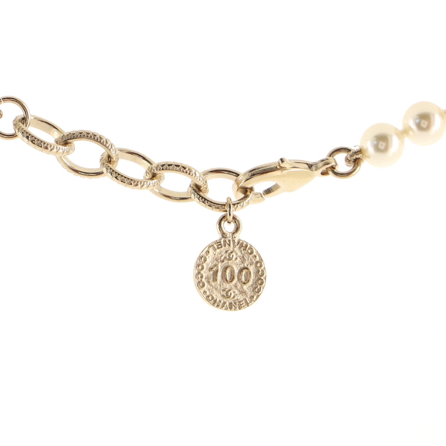 CC 100th Anniversary Short Necklace Metal with Faux Pearls and Crystals