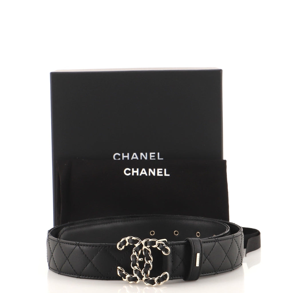 Woven Chain CC Buckle Belt Quilted Leather Medium 80
