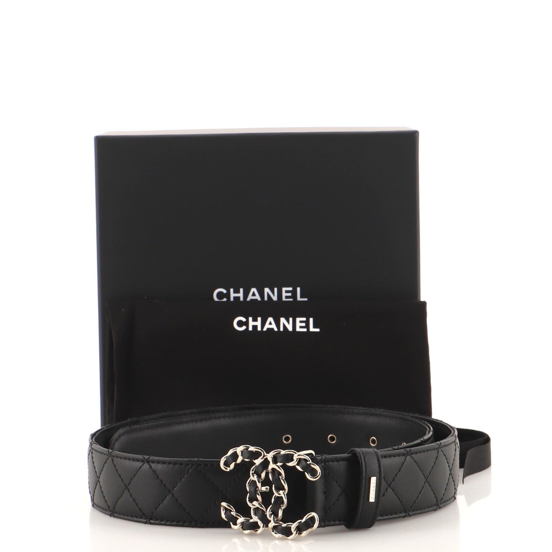 Woven Chain CC Buckle Belt Quilted Leather Medium 80