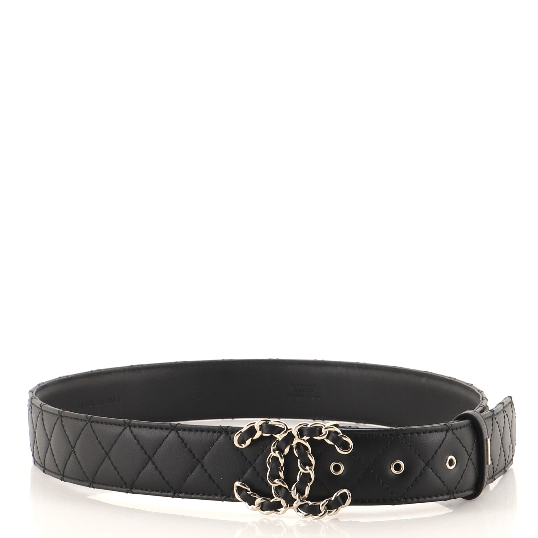 Woven Chain CC Buckle Belt Quilted Leather Medium 80