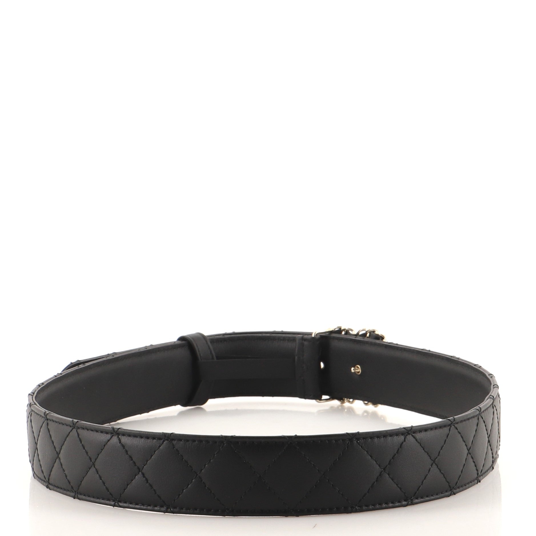 Woven Chain CC Buckle Belt Quilted Leather Medium 80