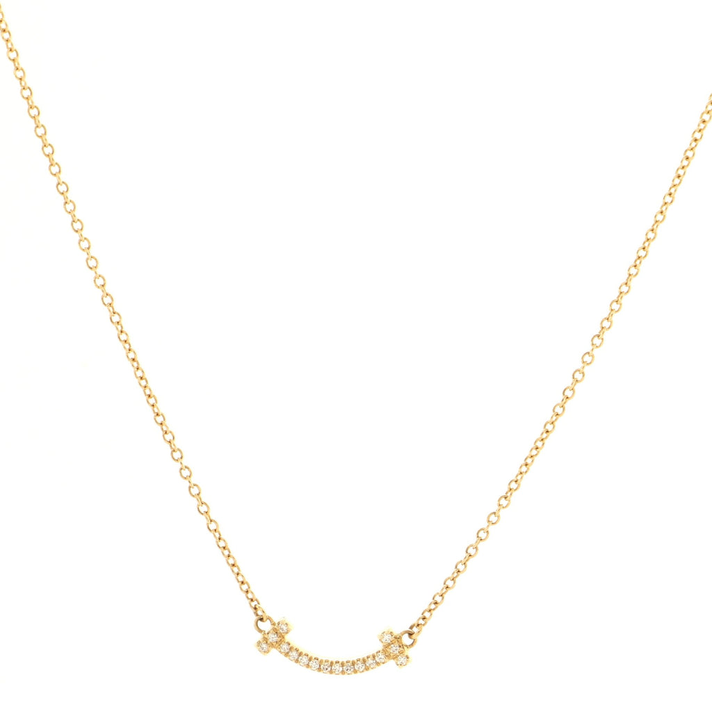 T Smile Pendant Necklace 18K Yellow Gold with Diamonds Mini