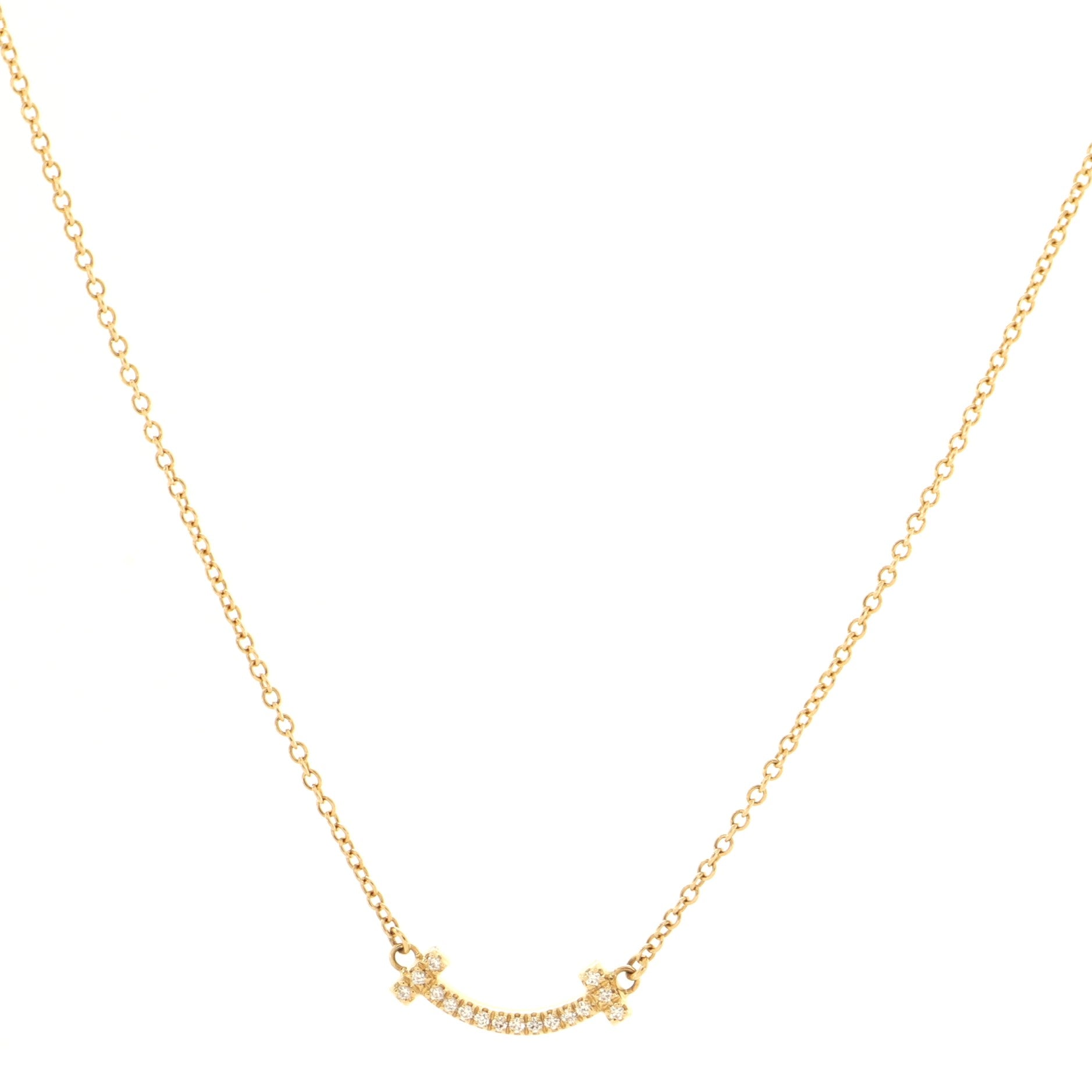 T Smile Pendant Necklace 18K Yellow Gold with Diamonds Mini