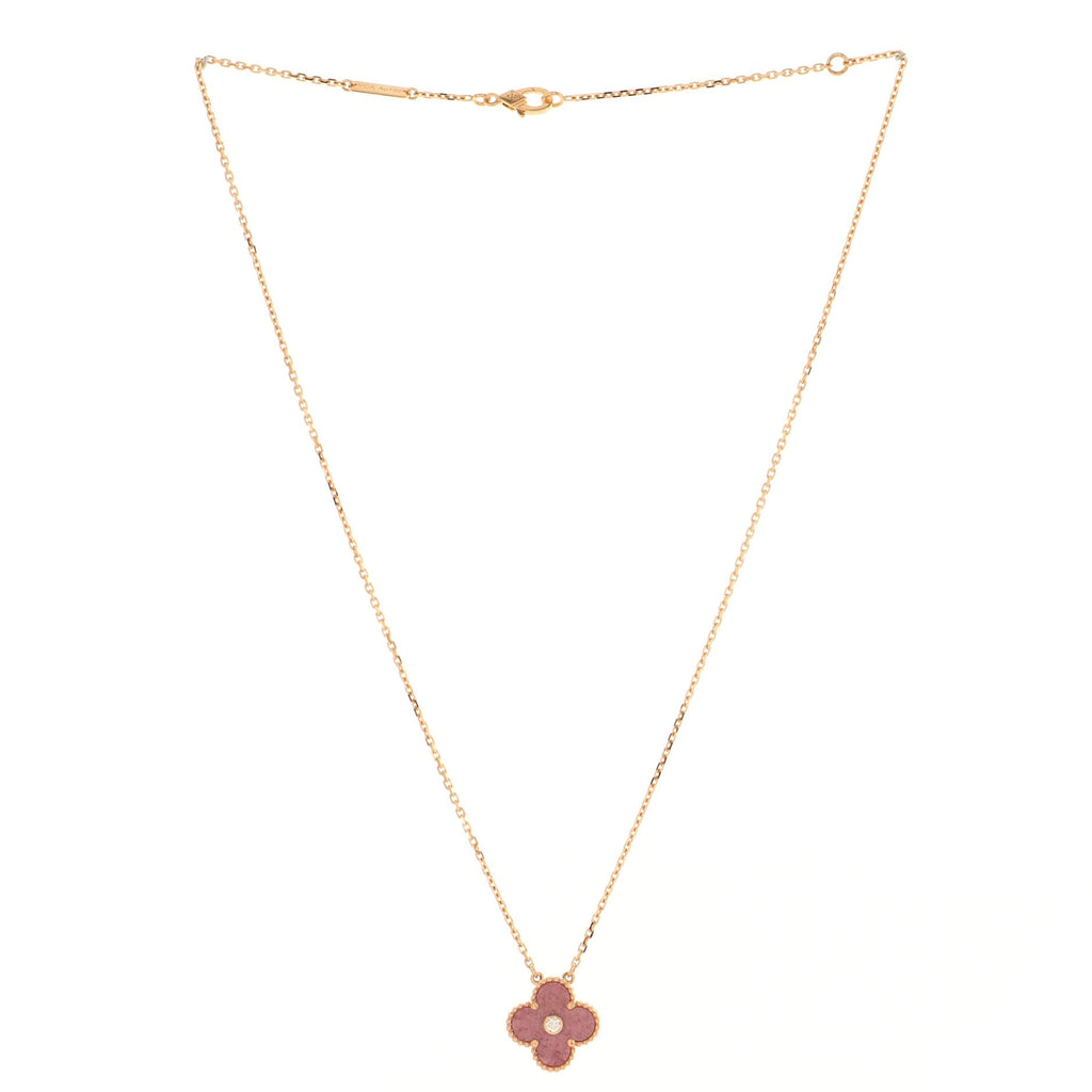 Vintage Alhambra Pendant Necklace 18K Rose Gold and Rhodonite with Diamond