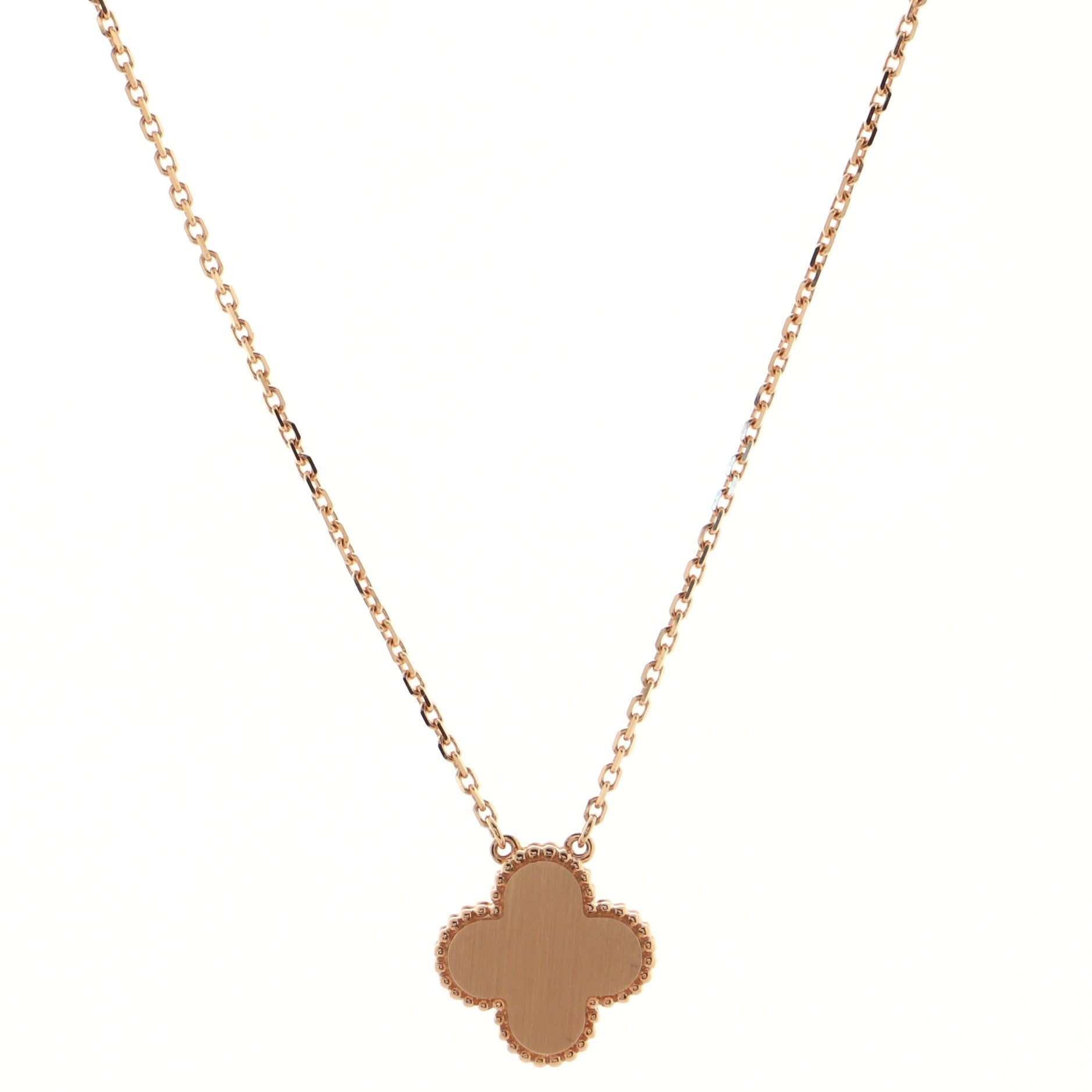 Vintage Alhambra Pendant Necklace 18K Rose Gold and Rhodonite with Diamond