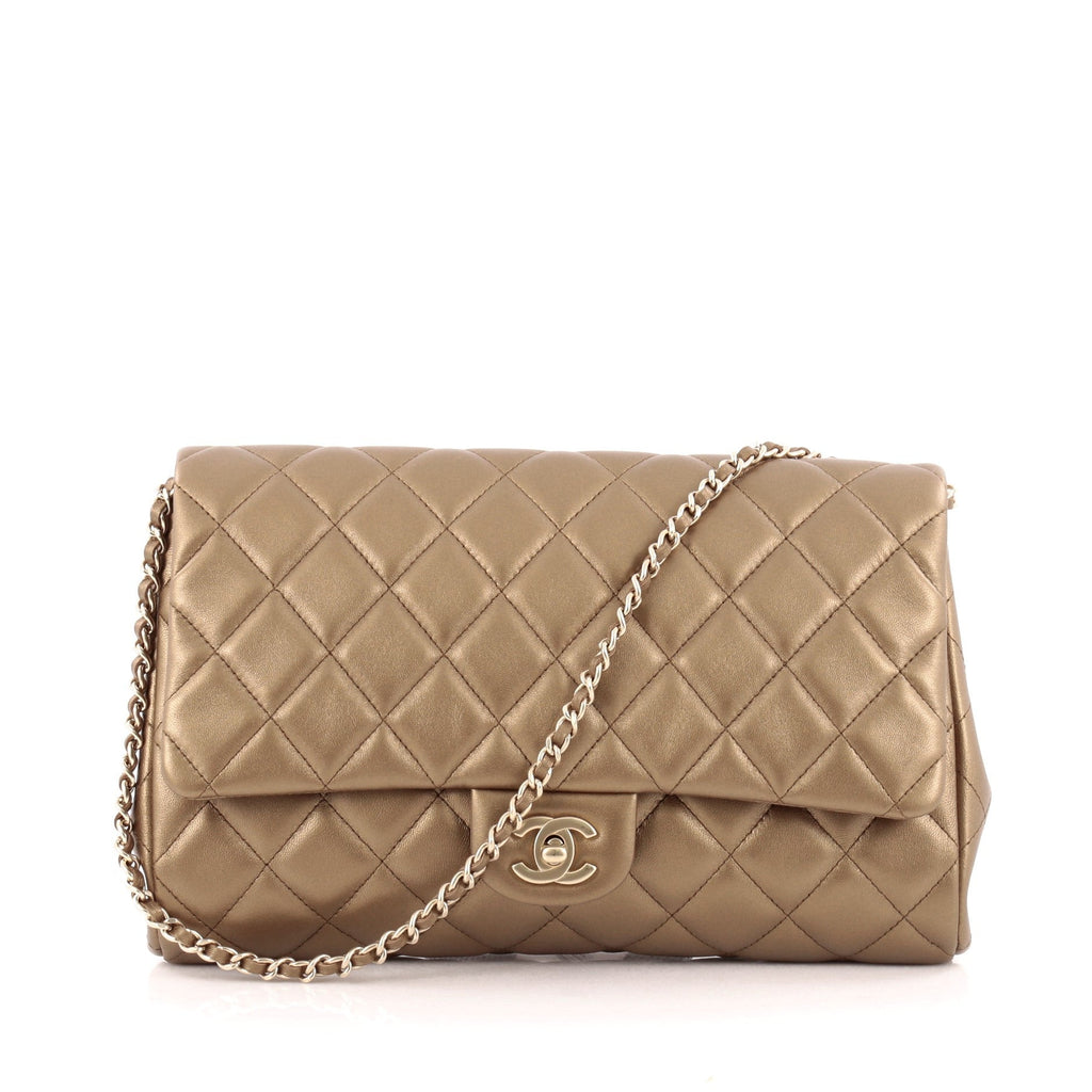 Clutch with Chain Quilted Lambskin
