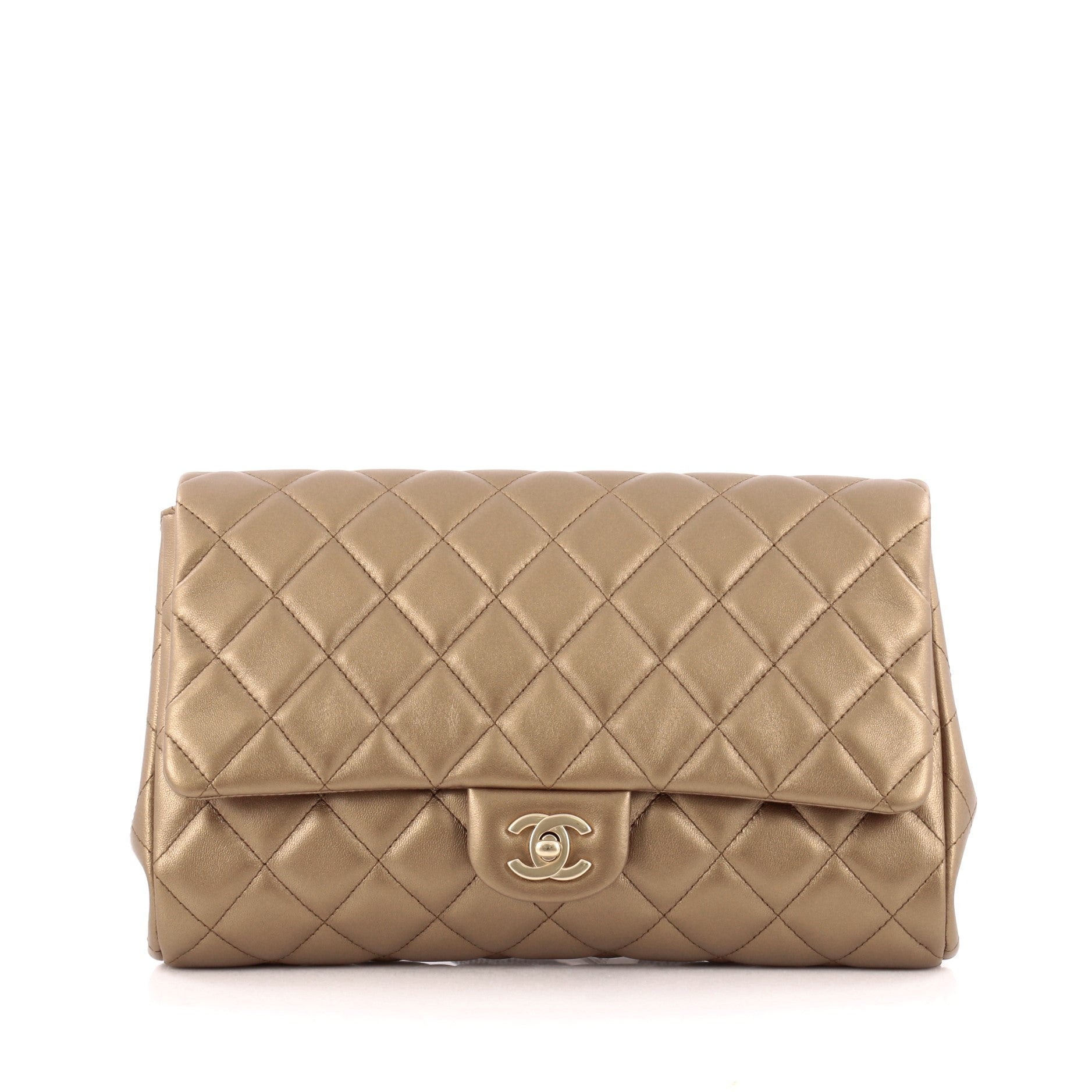 Clutch with Chain Quilted Lambskin