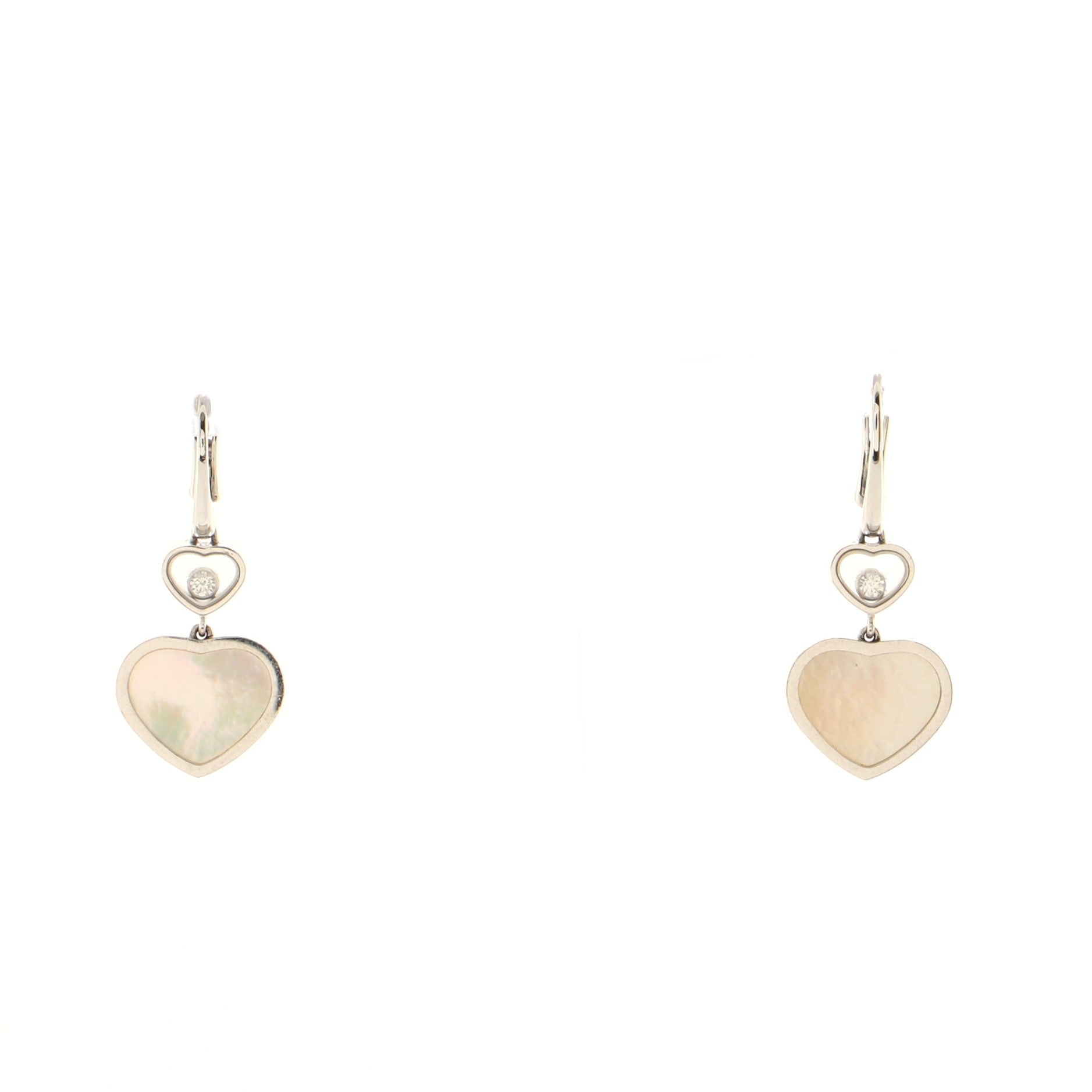Happy Hearts Drop Earrings 18K White Gold with Mother of Pearl and Diamond
