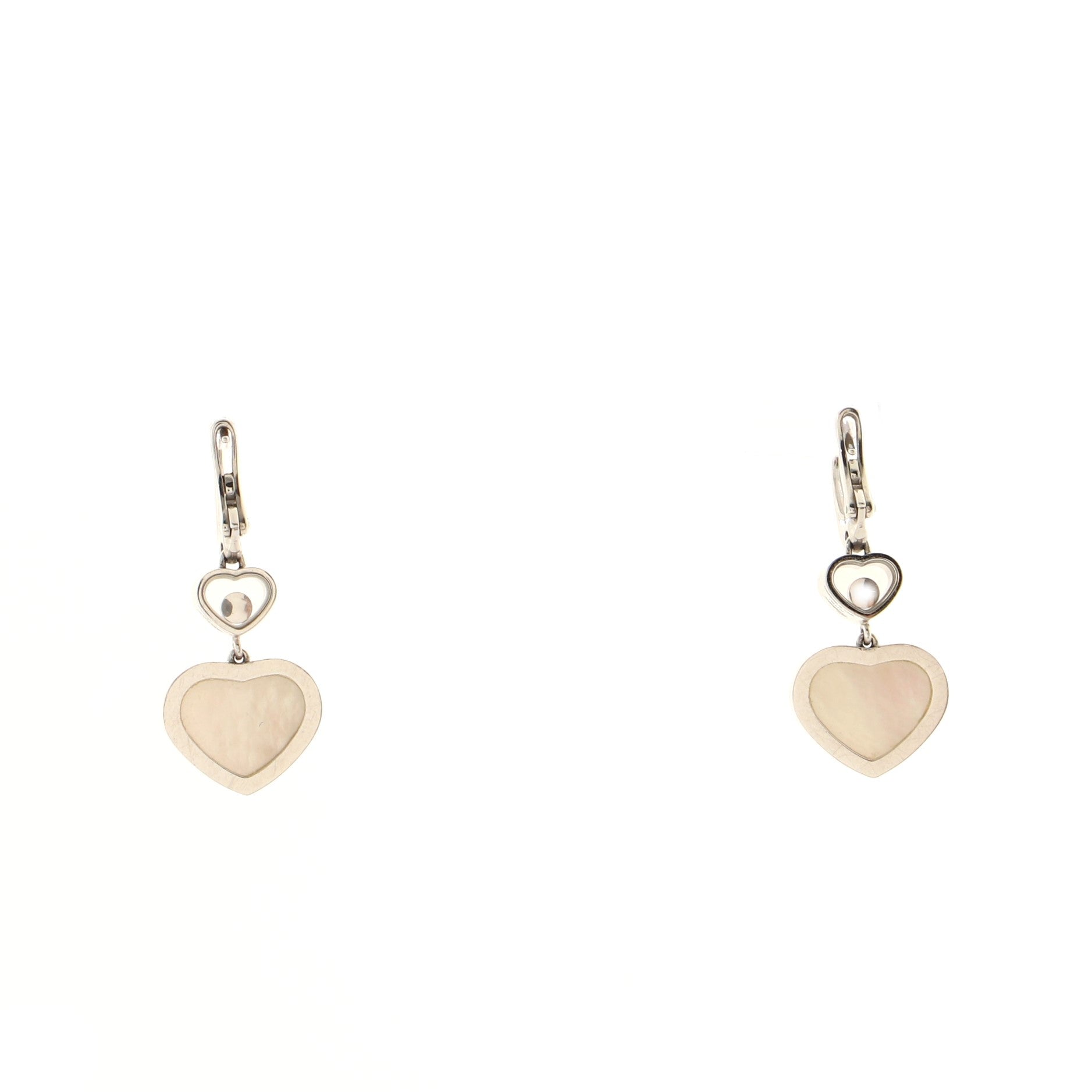 Happy Hearts Drop Earrings 18K White Gold with Mother of Pearl and Diamond