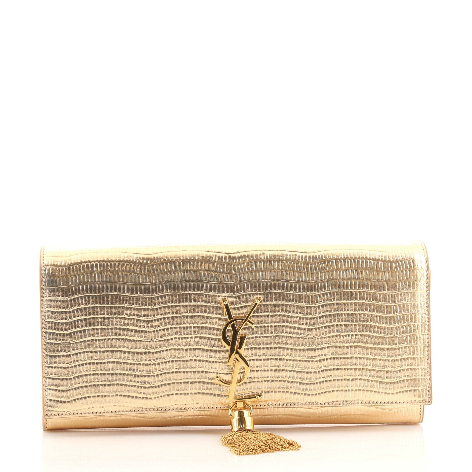 Classic Monogram Tassel Clutch Crocodile Embossed Leather Long