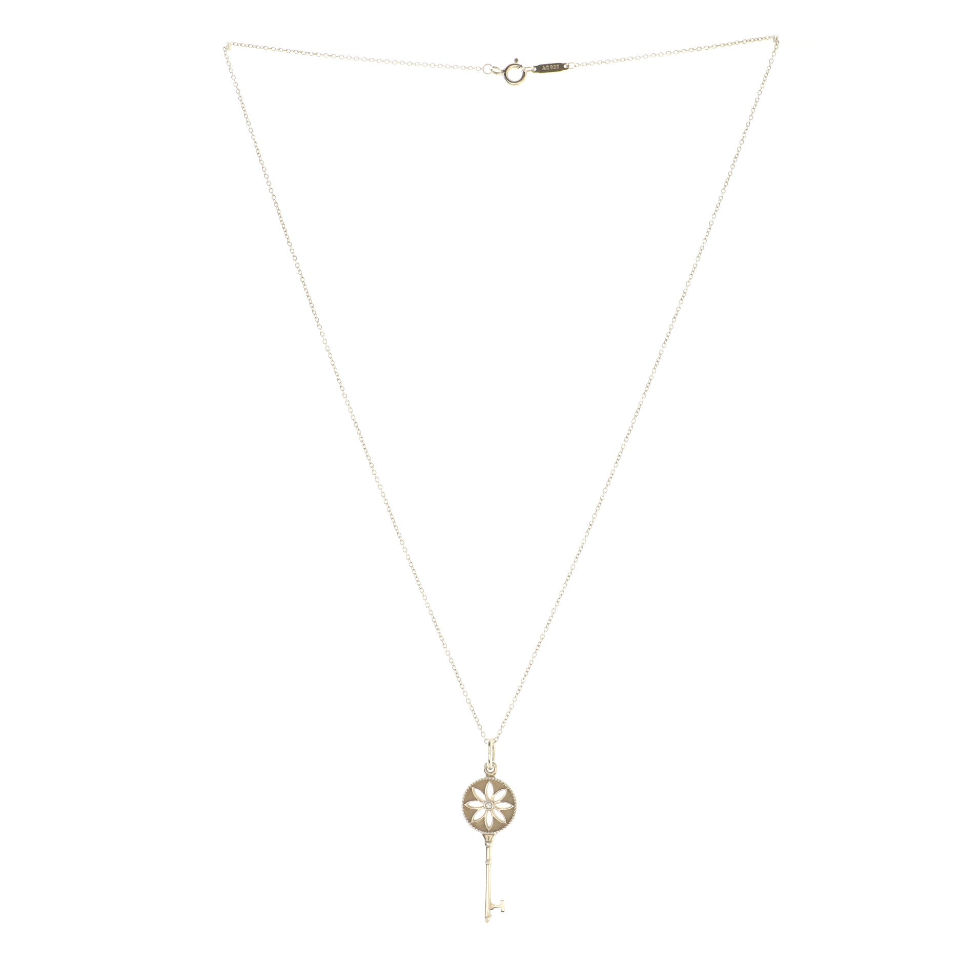 Daisy Key Pendant Necklace Sterling Silver with Diamond Small