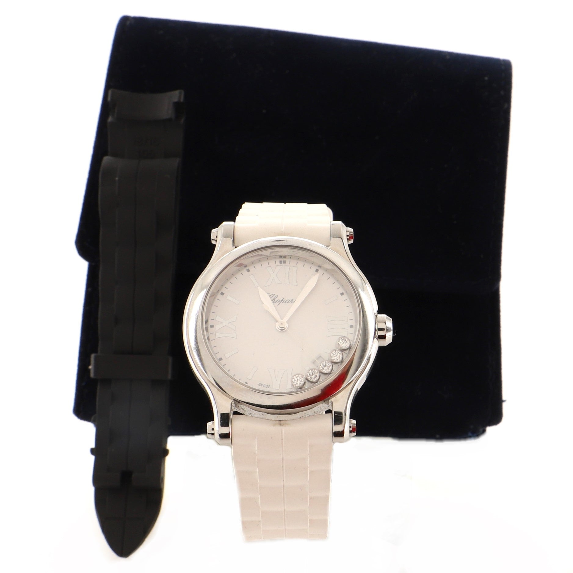 Happy Sport Quartz Watch Stainless Steel and Rubber with Floating Diamonds 30