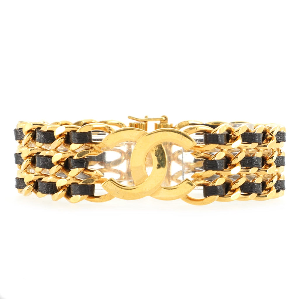 Vintage Triple Chain CC Bracelet Metal with Leather