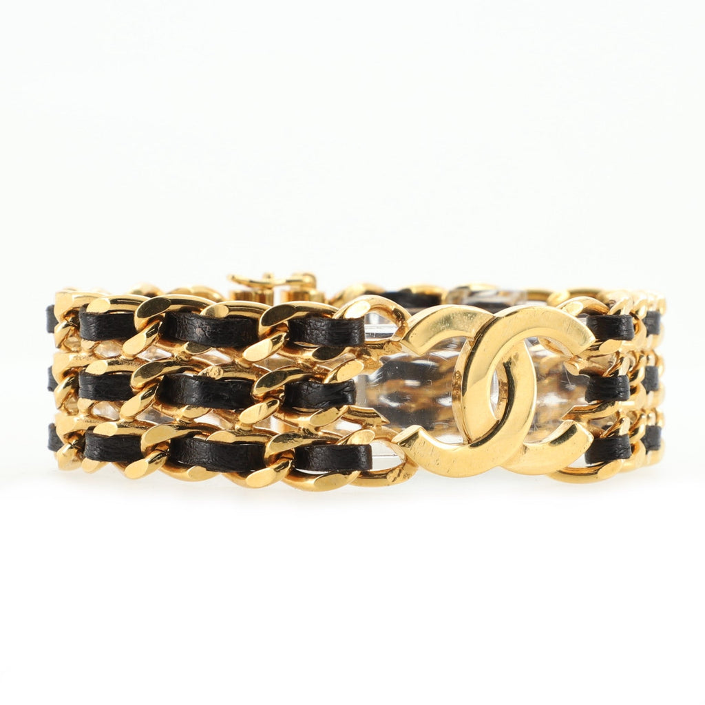 Vintage Triple Chain CC Bracelet Metal with Leather