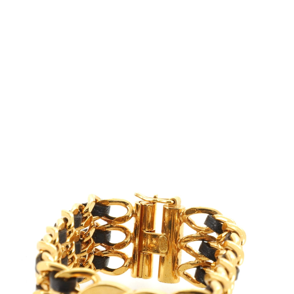 Vintage Triple Chain CC Bracelet Metal with Leather