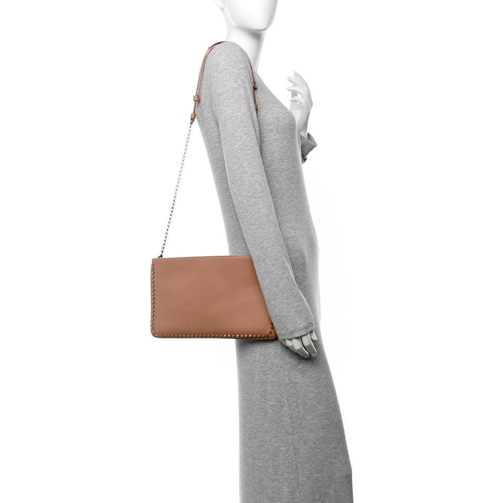 Calfskin Studded Loubiposh Clutch Nude
