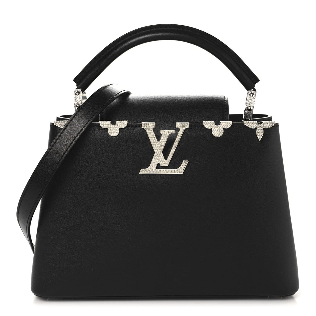 Smooth Calfskin Crystal Flowers Capucines BB Black