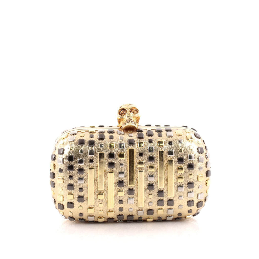 Skull Box Clutch Studded Leather Small