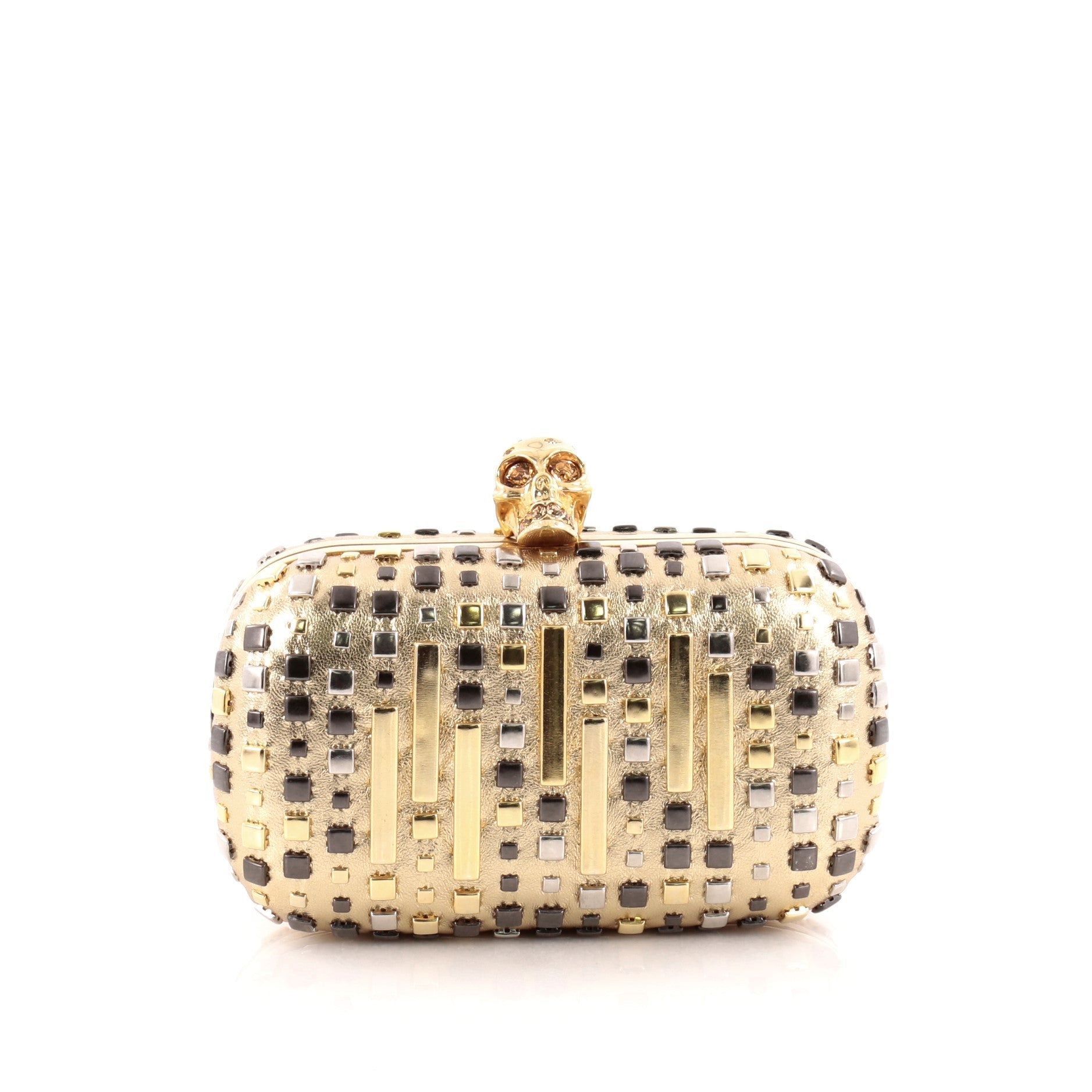 Skull Box Clutch Studded Leather Small